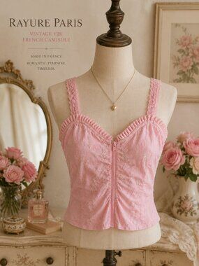 Vintage Rayure Paris Pink Textured Camisole Made in France Y2K Coquette Top